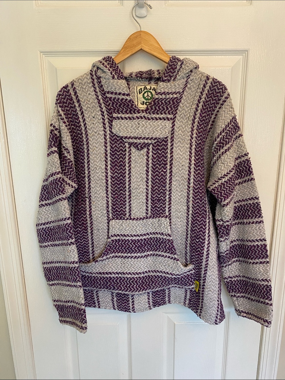 Baja Joe Purple & Gray Hippy beach Striped Crewneck Hoodie Poncho